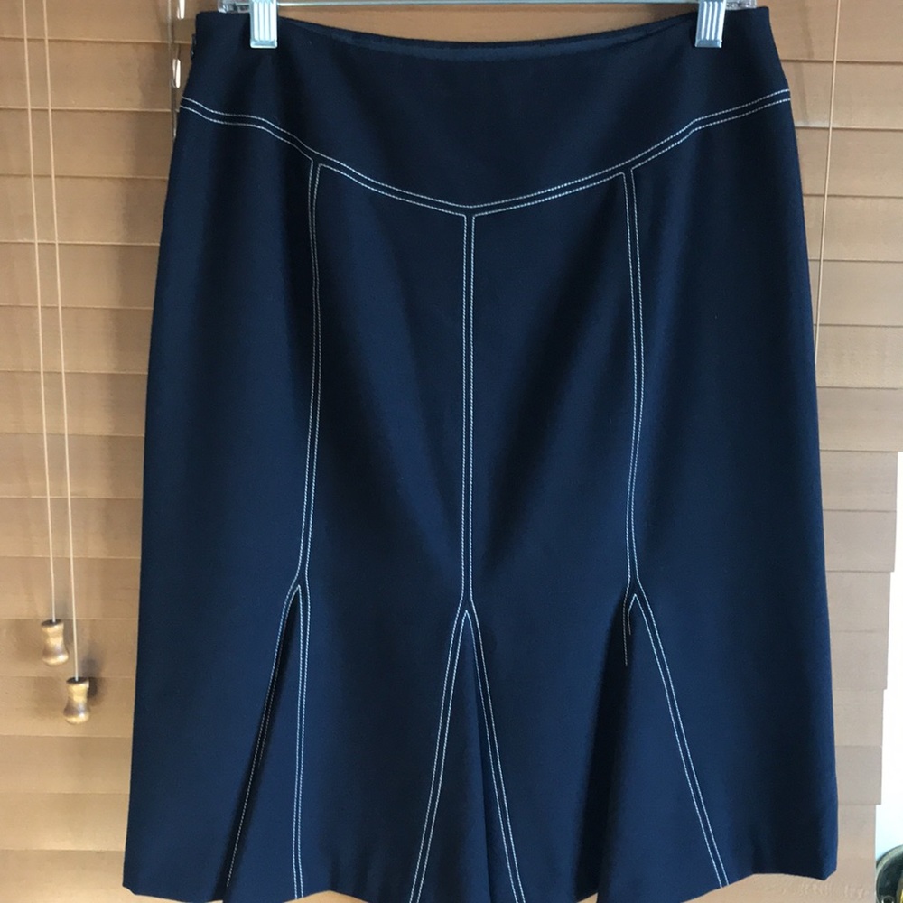 Ann Taylor Navy wool A- Line white contrasting stitching